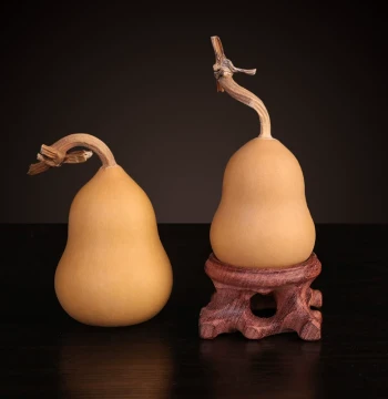 Natural Gourd Hand Piece, Chubby Style with Pyrography, Extra Small Premium Ornament for Collecting and Display