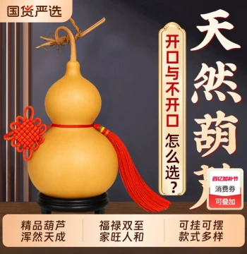 Natural Gourd Pendant with Open Top - Auspicious Chinese Knot Decoration for Living Room Entryway, Large Size Collectible Ornament