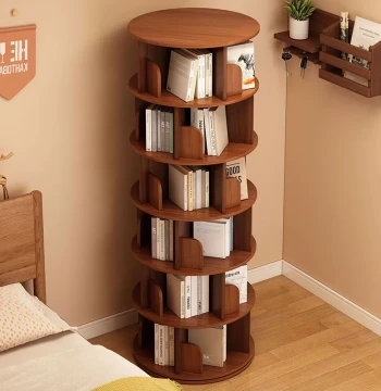 360° Rotating Bookshelf, Simple Vertical Floor-Standing Rack for Books and Picture Books, Space-Saving for Home