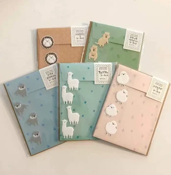 Japanese Made Felt Cute Animal Letter Paper and Sticker Set by Midori