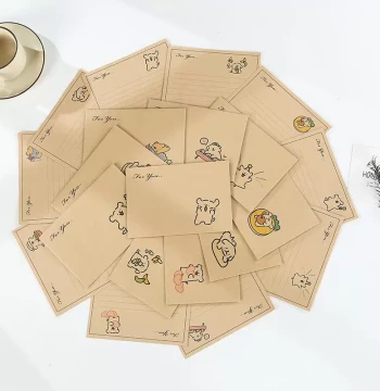 Kraft Paper Line Dog Envelope and Letter Set, Cute Cartoon Birthday Greeting Card, Love Note Storage Bag