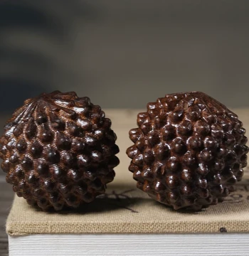 Ebony, Windmill Wood, and Agarwood Fitness Balls, Cultural Play Balls for Palm Massage and Handling, Solid Wood Carved Durian Style