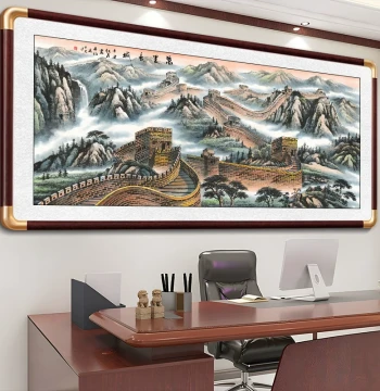 Great Wall Wall Art, Mountain-Backing Picture for Office or Tea Room, Chinese Painting for Living Room Decor, Grand Sofa Background Mural