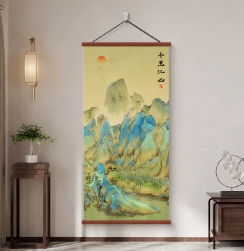 A Thousand Li of Rivers and Mountains Chinese Landscape Painting, New Chinese Style Entryway Decor, Living Room Tea Study Screen Wall Art