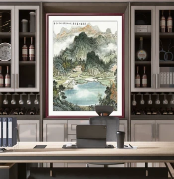 Vertical Cornucopia Landscape Painting, Office Wall Art, Living Room Entryway Decor, Tea Room Background Mountain Support Traditional Chinese Painting
