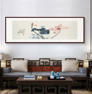 Qi Baishi Lotus Decorative Painting, New Chinese Style Living Room Sofa Background Wall Hanging, Bedroom Tea Room Mural, Ink Wash National Painting