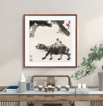 New Chinese Style Hallway Decor - Li Keran Ink Wash Landscape Painting - Zen Artwork for Living Room and Study