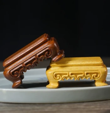 Golden Sandalwood Small Square Stool Carved Wooden Base Ornament for Cultural Play, Buddha Statue Riser, Four-Leg Raw Wood Carving for Strange Stone Display