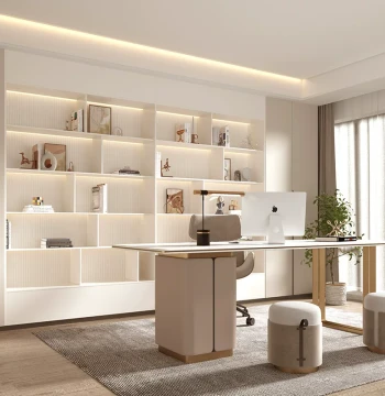 Tubao EasyFit Custom Bookshelf: Integrated Study Desk and Bookcase Design for Living Room and Study Renovation