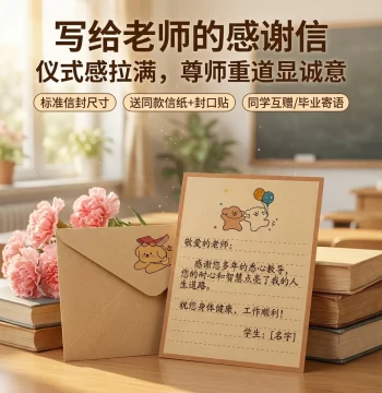 Kraft Paper Envelope and Letter Set, Thickened 10-Year-Old Growth Ceremony Kit, Greeting Cards, Handwritten Letters for Children's Growth Ceremony, Thank-You Letter to Child, Retro Cute Ins-Style High-Aesthetic Envelope Bag E1