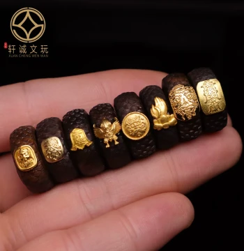 Traditional Gold Fittings with Natural Agarwood Inlay, Zakyi Lhamo Running Ring, Spacer Beads, Loose Beads for DIY Cultural Play Accessories