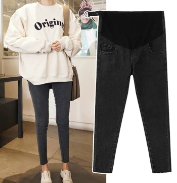 Spring Maternity Skinny Jeans Thin Black Pregnancy Pants External Wear Belly Support Leggings Nine-Point Summer