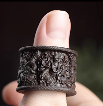 2025 Agarwood Five Roads of Wealth God New Chinese Style National Trend Thumb Ring, Wood Carving Plaything, Chinese Carving Cultural Play Hand Piece