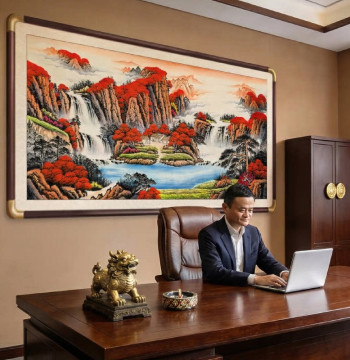 Cornucopia Chinese Landscape Painting, Office Decor Art, Rising Sun Over Mountains, Sofa Background Wall, Living Room Hanging Scroll, Chinese Painting