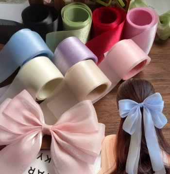 4cm Wide Pearlized Mesh Ribbon for DIY Handmade Hair Accessories, Sparkly Large Bow Hair Clip Materials