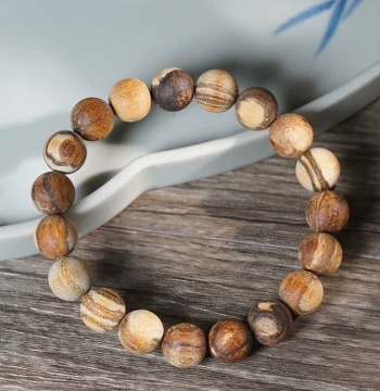 Gongmu Raw Single-Loop Bracelet - Indonesian Agarwood with Tiger Stripe and Floral Grain Patterns