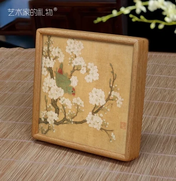 Rounded Solid Wood Chinese Painting Display Series - New Chinese Style Wall Art for Living Room or Study
