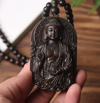 Agarwood Mahavairocana Buddha Pendant Necklace, Shakyamuni Car Safety Charm, and Wooden Buddha Plaque