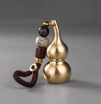 Pure Copper Gourd Keychain with Cinnabar Powder - Hollow Decorative Charm for Car Bags