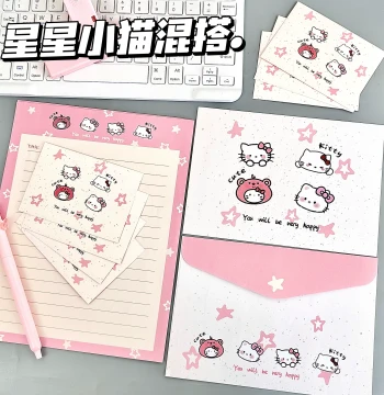 Original Star & Kitten Envelope Set - Pink Card Holder with Stationery for Birthday Wishes, Qixi Festival, and Handwritten Love Letters