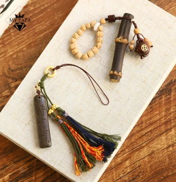 MYPAPA Cultural Play Wooden Craft 'Peace and Joy' Agarwood Handwoven Phone Strap and Keychain Ornament Gift.