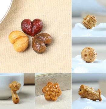 Red Sandalwood Carved Cartoon DIY Accessories for Agarwood Bracelets, Phone Straps, and Keychains