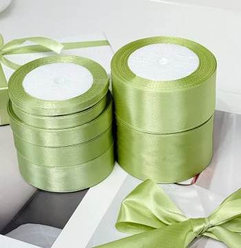 Matcha Green Satin Ribbon for Roses, Bows, Floral Decor, Cake Boxes, and Gift Wrapping