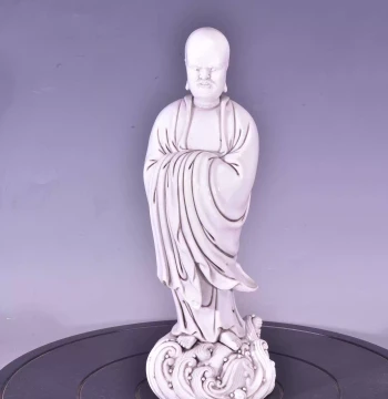 Ming Dynasty Wanli Era Bodhidharma Statue Crossing the River on a Reed, Marked "He Chaozong"