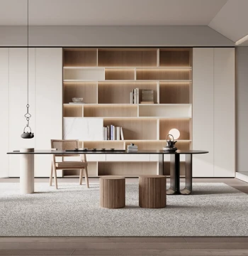 Mengtian Woodworks Custom Study Room Solution - Integrated Wall-to-Wall Modern Bookcase and Cabinet System
