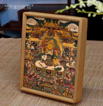 New Chinese Style Traditional Painting Pattern Solid Wood Tabletop Art Print Core; Vintage God of Wealth Decorative Framed Picture for Living Room and Dining Room.