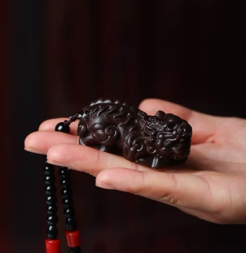 Carved Agarwood Pixiu Hand Piece, Solid Wood Ancient Mythical Beast Wealth Charm, Car Pendant/Gift for Men