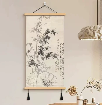 Zheng Banqiao Bamboo Hanging Scroll: Traditional Chinese Painting on Fabric Wall Art, New Chinese Style Decor for Living Room, Study, Tea Room, or Entryway, Ink Wash Painting