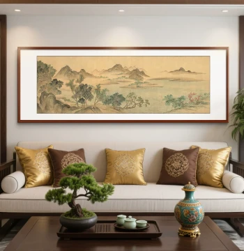 New Chinese Style Ink Wash Landscape Painting for Sofa Background Wall – Decorative Art for Living Room, Study, or Office