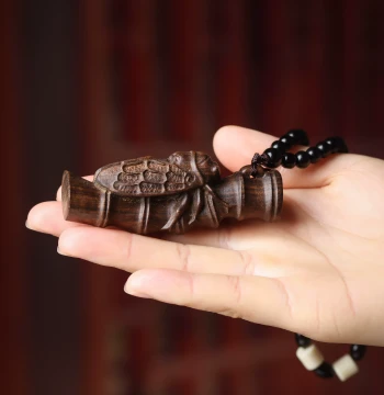 Agarwood Carved 'One Strike Startles All' Cicada Hand Piece - Bamboo Section Pendant for Car Hanging Ornament Symbolizing Continuous Promotion