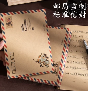 Mailable Vintage Kraft Airmail Envelope and Letter Set - European Style Stationery for Birthdays, Confessions, or Cards