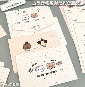 Ink-Splash Animal Series Mixed Envelope & Paper Set, Cartoon Romantic Blessing Handwritten Letters, Aesthetic Note Cards