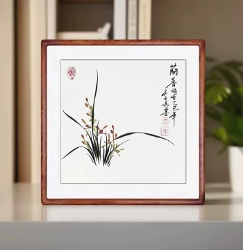 Hand-Painted Chinese Orchid Painting in Wooden Frame - Authentic Artwork for Living Room Decor