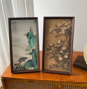 New Chinese Style 'Jade Hall of Wealth and Honor' Decorative Painting with Frame, Tabletop Display, Reproduction of Traditional Chinese Art for Entryway and Living Room Wall or Desktop