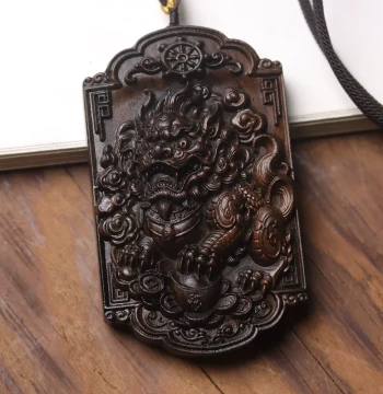 Agarwood Single-Horn Overlord Pixiu Pendant Necklace, Wealth-Attracting Pixiu Wood Carving Handheld Piece, Car Ornament and Neck Pendant