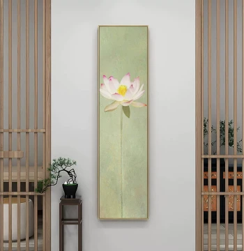 New Chinese Style Living Room Decor: Lotus Sofa Background Wall Mural, Hanging Scroll for Study, Tea Room, or Hallway, Traditional Chinese Painting Four-Panel Screen