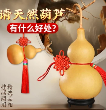 Natural Gourd Ornament with Dragon Head and Chinese Knot - Five Emperor Coins Feng Shui Decor for Entryway and Living Room