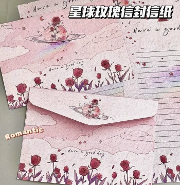 Planet Rose Stationery Set, Ritualistic Ins-Style High-Aesthetic Complete Handwritten Romantic Creative Blessing Gift for Birthday