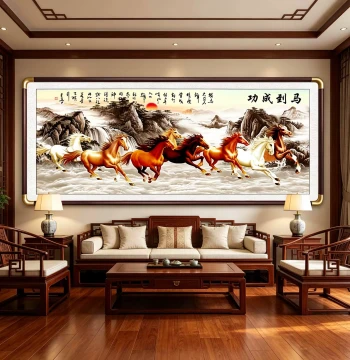 Eight Horses Success Chinese Painting - New Chinese Style Wall Art for Living Room or Office