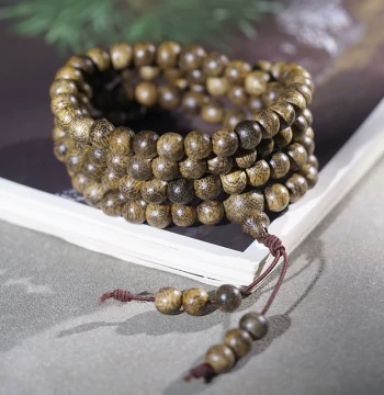 Natural Brunei Agarwood Bracelet, 108 Beads, Prayer Rosary for Men and Women, Fragrant Wooden Bead String
