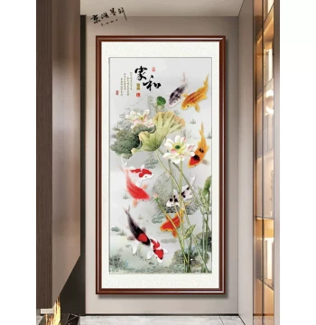 Nine Fish Painting Entryway Decor, Chinese Style Living Room Hallway Corridor Wall Art, Feng Shui Wealth-Bringing Traditional Chinese New Chinese Style Mural