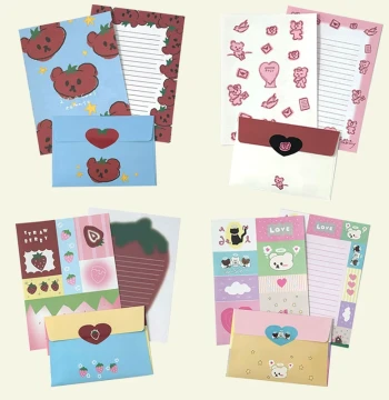Korea mazzzzy Sweet Cartoon Pancake and Heart Illustration Letter Paper and Envelope Set for Handwritten Notes and Greeting Cards