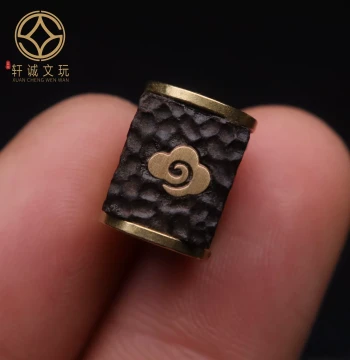 Traditional Gold-Finished Beads with Natural Agarwood Inlay, Auspicious Cloud Pattern Spacer Beads for DIY Jewelry and Collectibles
