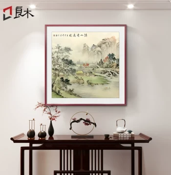New Chinese Style Entryway Decorative Painting, Living Room & Dining Room Wall Art, Square Landscape National Painting with Mountain Backing