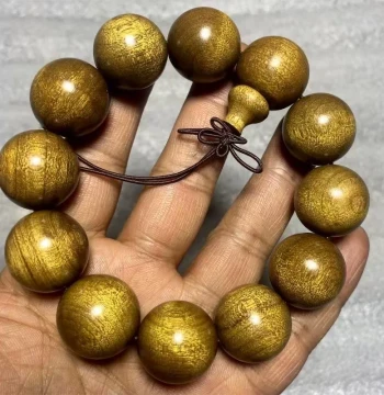 Sichuan Golden Nanmu Bracelet 2.0, Wenwen Agarwood Handheld Beads, Ming-Qing Demolition Wood, Submerged Golden Nanmu, 108 Beads, Red Sandalwood