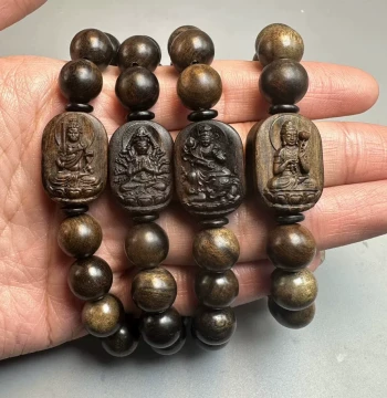 Authentic Agarwood Bracelet, Aged Sandalwood, Twelve Zodiac Rotating Disk, Premium Men's Collectible Buddhist Prayer Beads